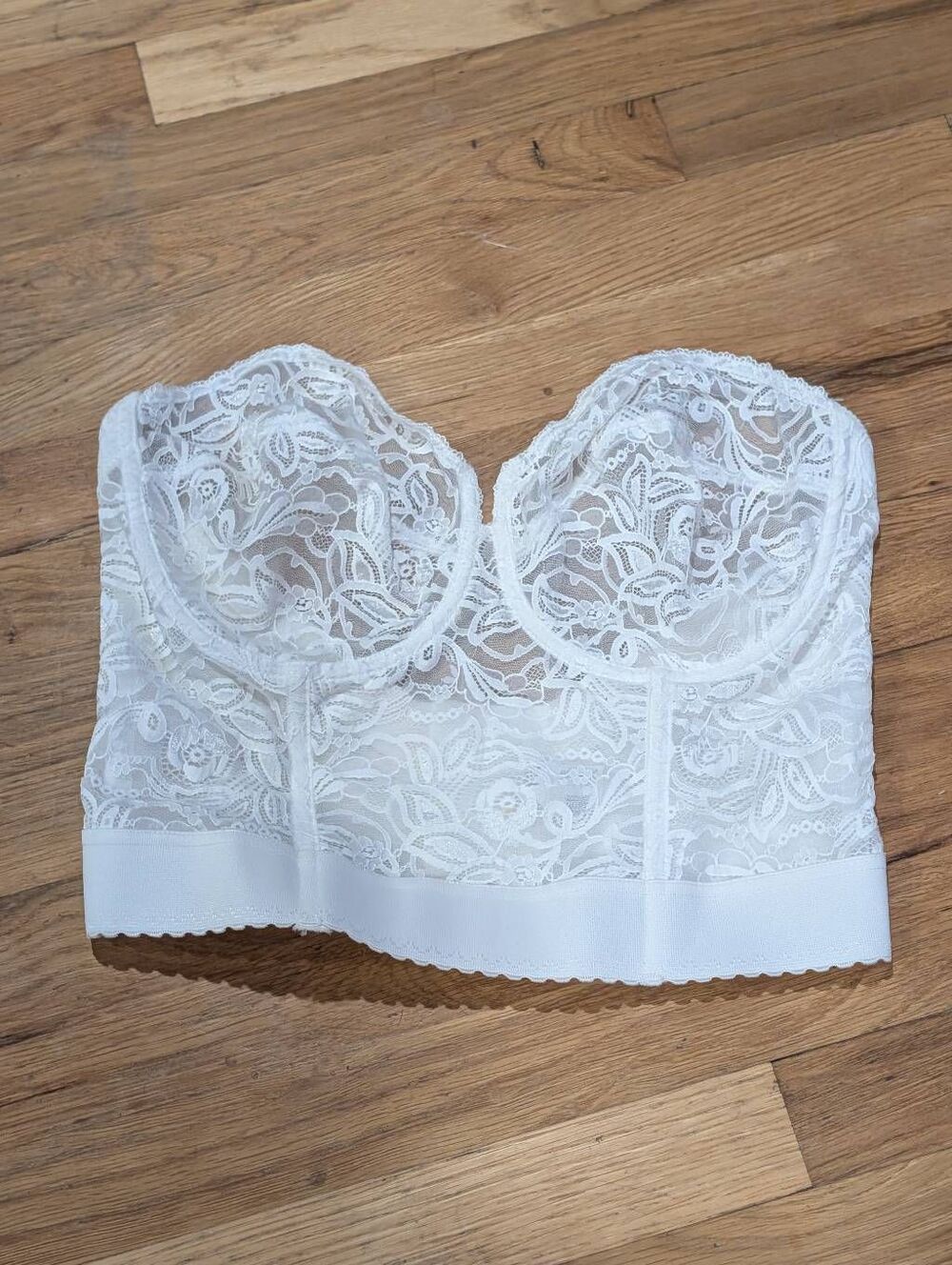 Adonna 40DD White Lace Strapless Longline Bra Bridal Wedding Bustier Vintage